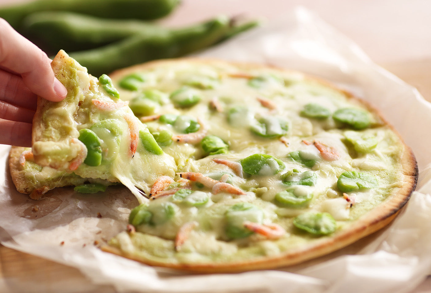 桜えびとそら豆のフロマージュソース